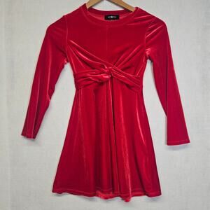Amy Byer Girls Long Sleeve Red Velvet Dress with Twist front